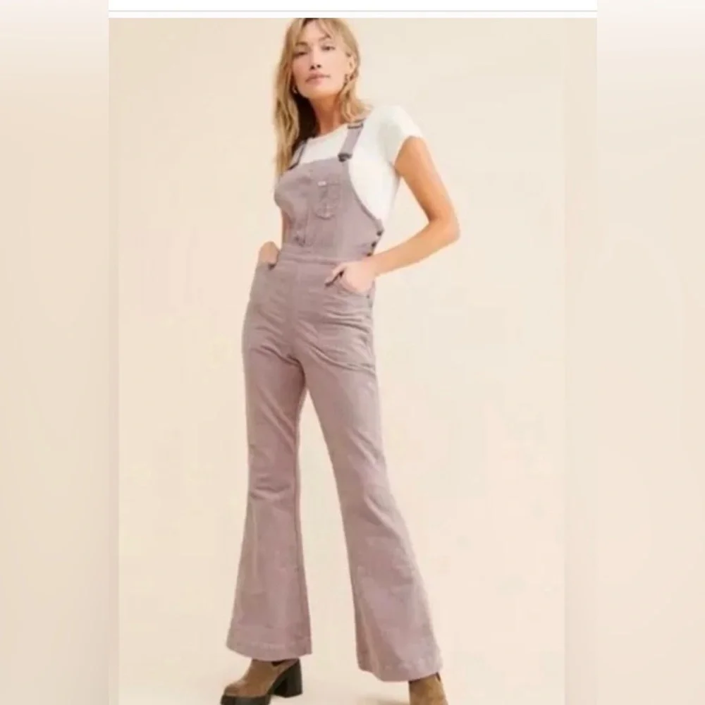 SOLD Free People x Lee Purple Storm Flare Corduroy Overall coveralls jumpsuit - Picture 2 of 6